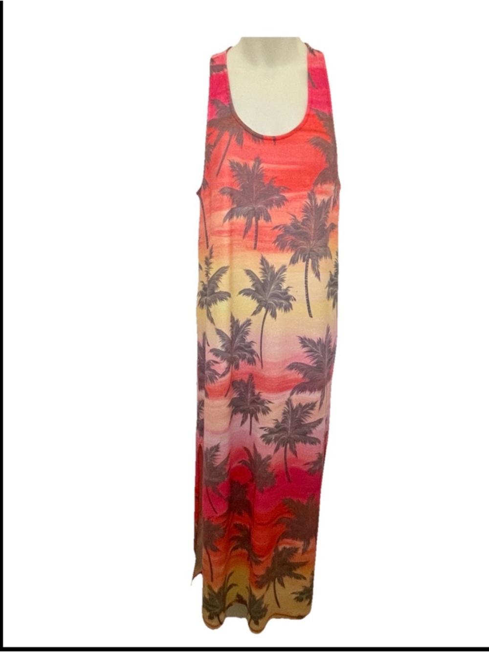 P.J. SALVAGE Sunset PALM TREES Print Maxi TANK DRESS Size Large